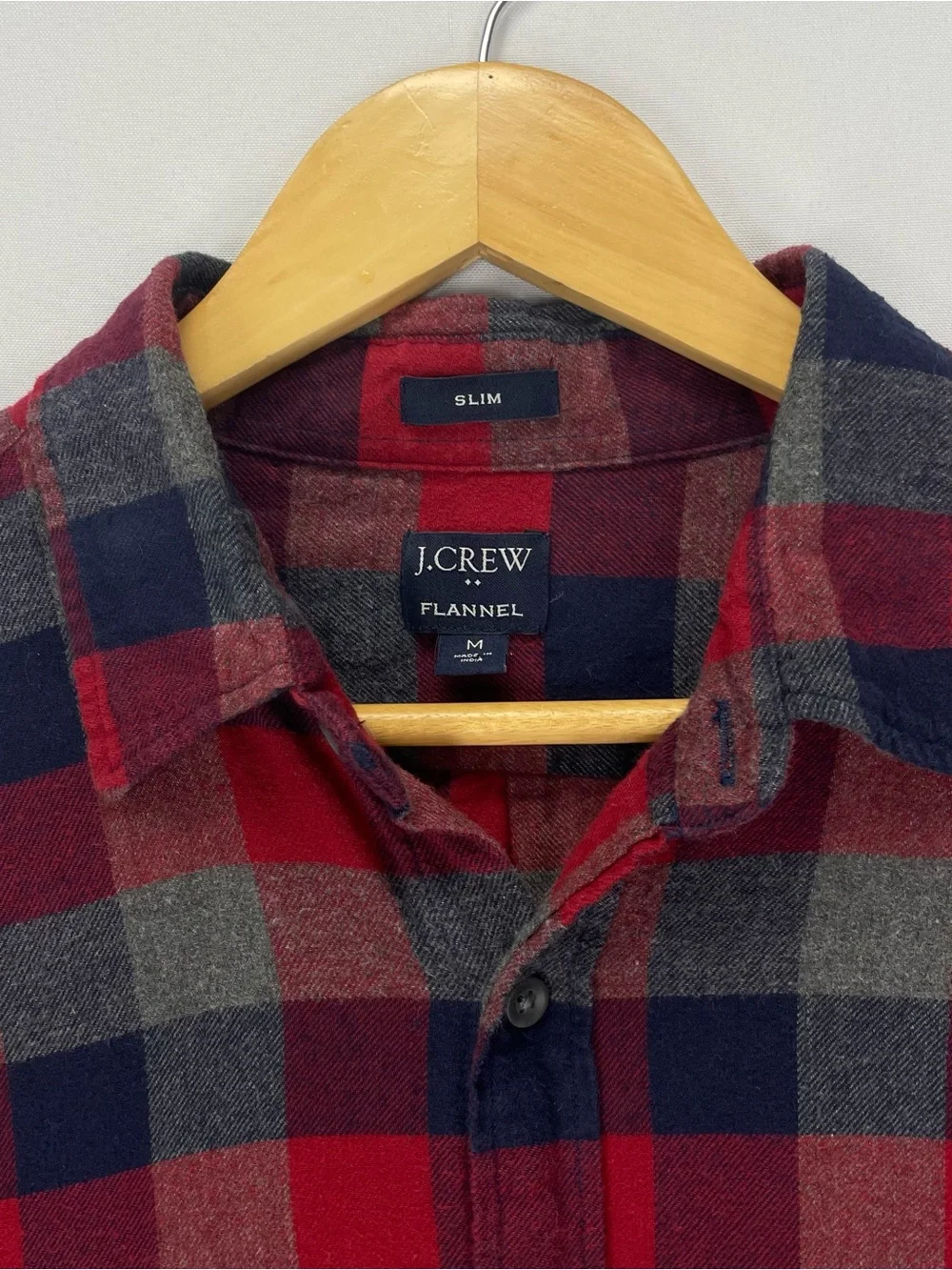 J Crew Flannel Shirt Men’s M Slim Fit Red/Navy/Gray Plaid Cotton Outdoor